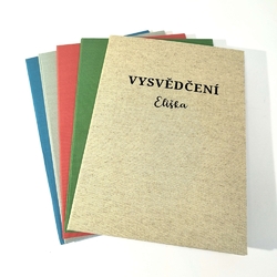 Desky na vysvědčení – plátno, ručně vyrobené desky na doklad o velikosti A4