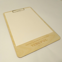Dřevěné desky A4 na jídelní lístek s kovovým klipem 370x230mm A4 + laser loga