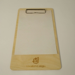 Dřevěné desky A5 na jídelní lístek s kovovým klipem 280x170mm + laser loga