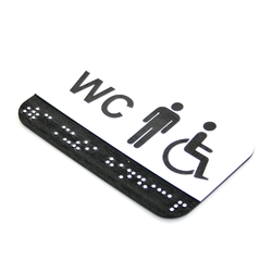 CEDULKA NA DVEŘE PRO NEVIDOMÉ - Braillovo písmo - WC muži + bezbariérové - 100x60mm - BÍLÁ