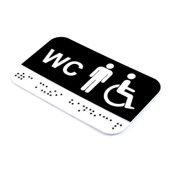 CEDULKA NA DVEŘE PRO NEVIDOMÉ - Braillovo písmo - WC muži + bezbariérové - 100x60mm - ČERNÁ