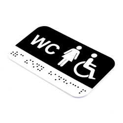 CEDULKA NA DVEŘE PRO NEVIDOMÉ - Braillovo písmo - WC ženy + bezbariérové - 100x60mm - ČERNÁ