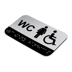 CEDULKA NA DVEŘE PRO NEVIDOMÉ - Braillovo písmo - WC ženy + bezbariérové - 100x60mm - STŘÍBRNÁ