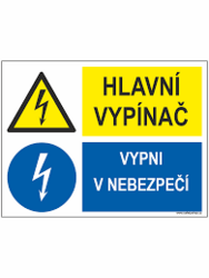 Hlavní vypínač / Vypni v nebezpečí - PVC samolepka