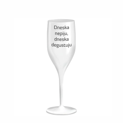 Nerozbitná bílá sklenička na sekt z tritanu s vlastním potiskem - 150 ml 