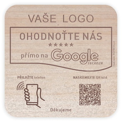 NFC + QR dřevěná destička pro Google recenze s vlastním logem