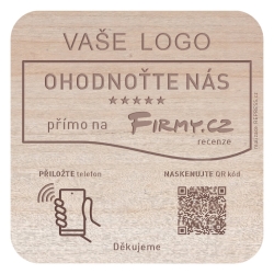  NFC + QR dřevěná destička ke sběru recenzí - Firmy.cz s vlastním logem