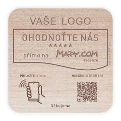 NFC + QR dřevěná destička ke sběru recenzí - Mapy.cz s vlastním logem