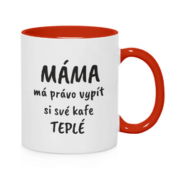 Hrnek ke Dni matek - TEPLÉ KAFE - různé typy hrnků - bílý hrnek s červeným uchem a vnitřkem