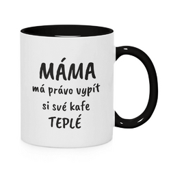 Hrnek ke Dni matek - TEPLÉ KAFE - různé typy hrnků - bílý hrnek s černým uchem a vnitřkem