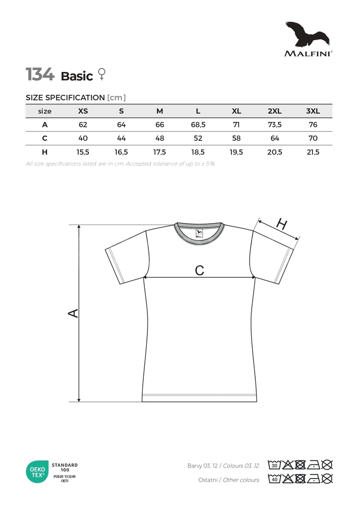 Tabulka velikostí DÁMSKÉ TRIČKO - Basic 134