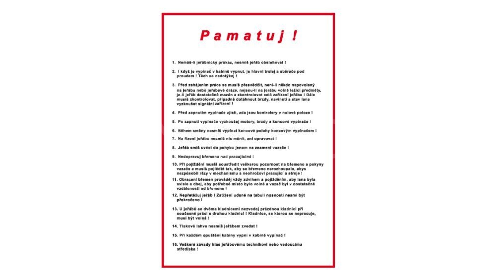 Desatero jeřábníka - PVC samolepka