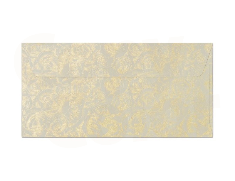 Obálka s motivem zlatých růží v barvě ivory 120g, 10 ks
