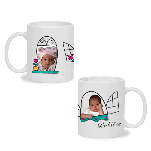 Bílý fotohrnek s motivem PRO BABIČKU