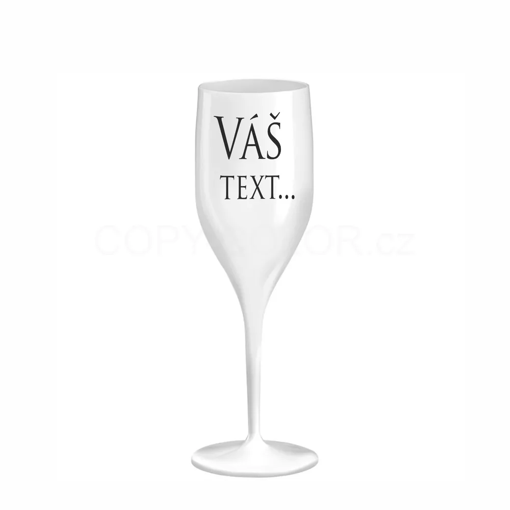 Nerozbitná bílá sklenička na sekt z tritanu s vlastním potiskem - 150 ml 