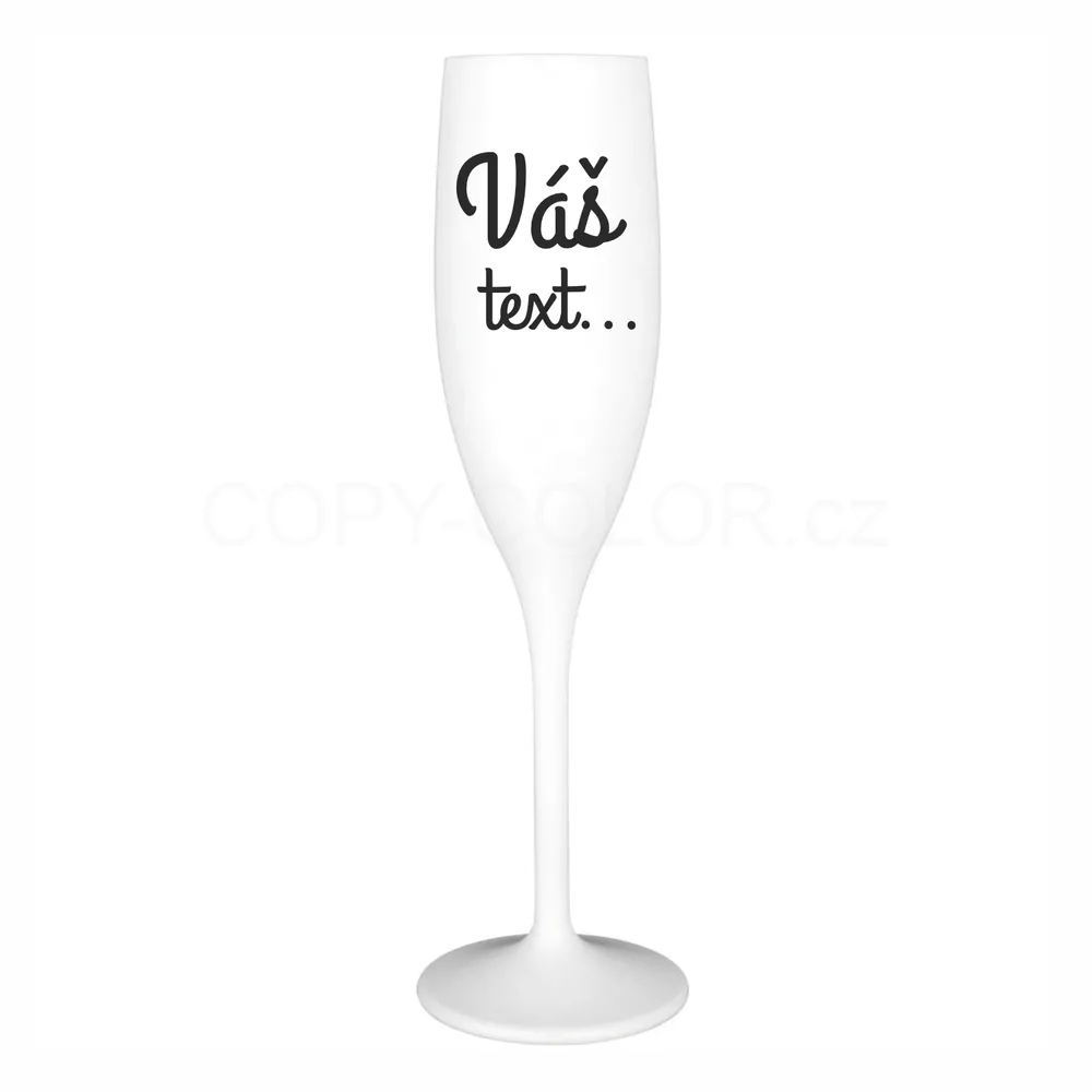 Nerozbitná bílá sklenička na sekt z tritanu s vlastním potiskem - 160 ml