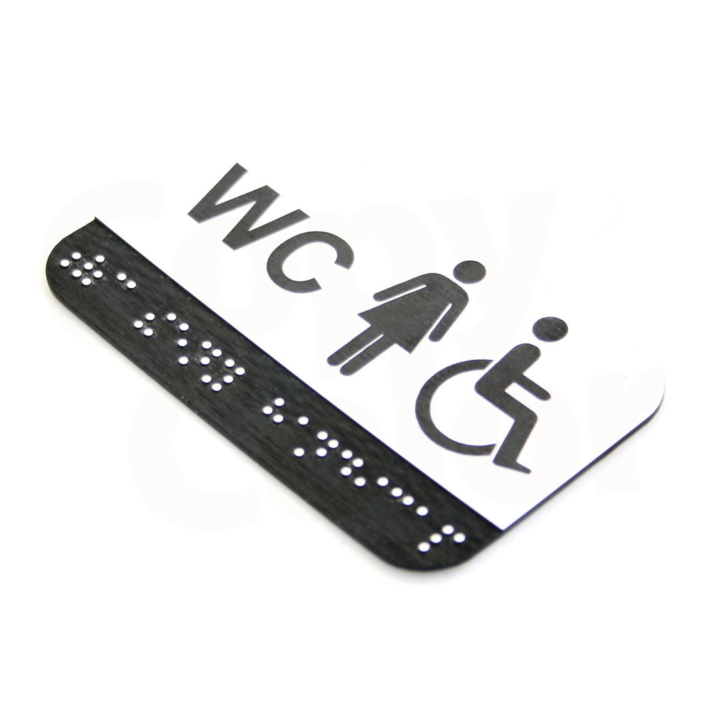 CEDULKA NA DVEŘE PRO NEVIDOMÉ - Braillovo písmo - WC ženy + bezbariérové - 100x60mm - BÍLÁ