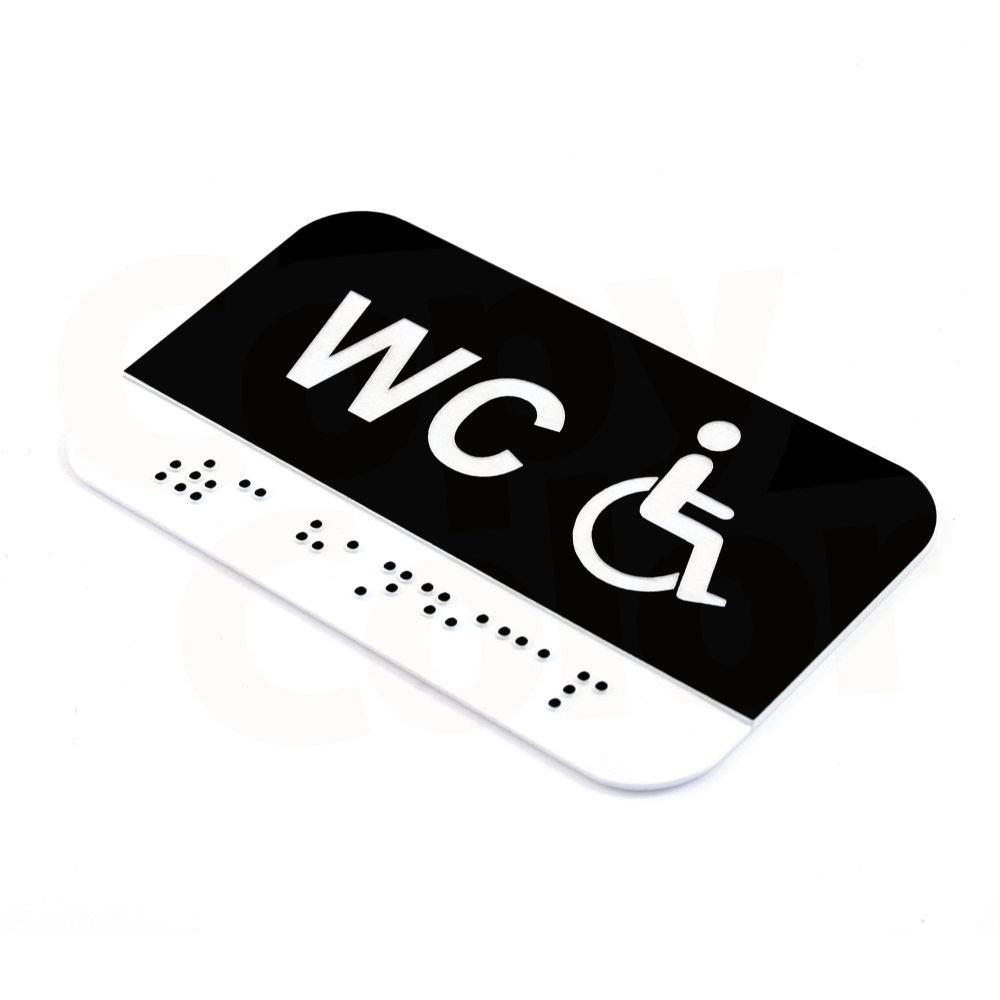 CEDULKA NA DVEŘE PRO NEVIDOMÉ (Braillovo písmo) - WC bezbariérové - 100x60mm - ČERNÁ