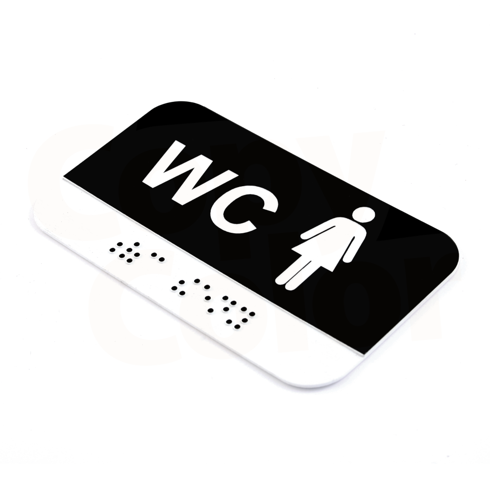 CEDULKA NA DVEŘE PRO NEVIDOMÉ - Braillovo písmo - WC ženy - 100x60mm - ČERNÁ