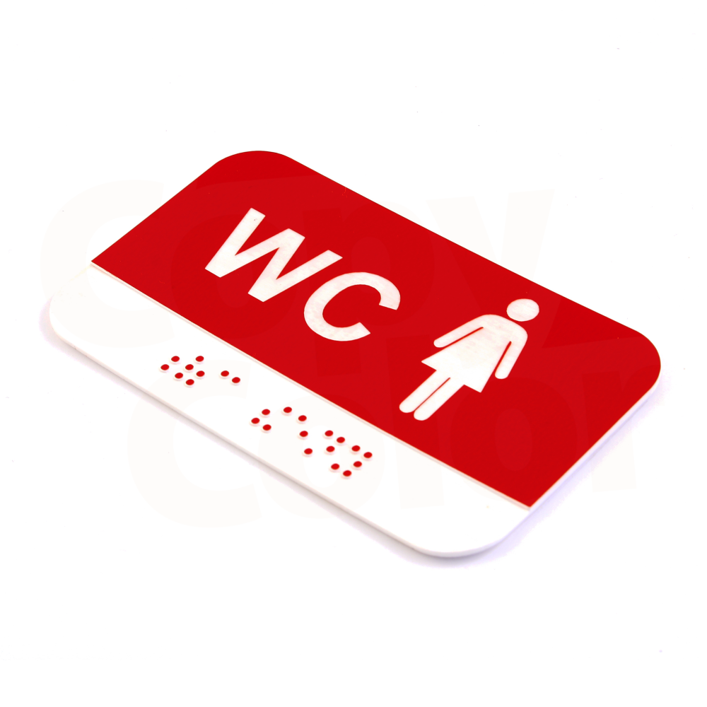 CEDULKA NA DVEŘE PRO NEVIDOMÉ - Braillovo písmo - WC ženy - 100x60mm - ČERVENÁ
