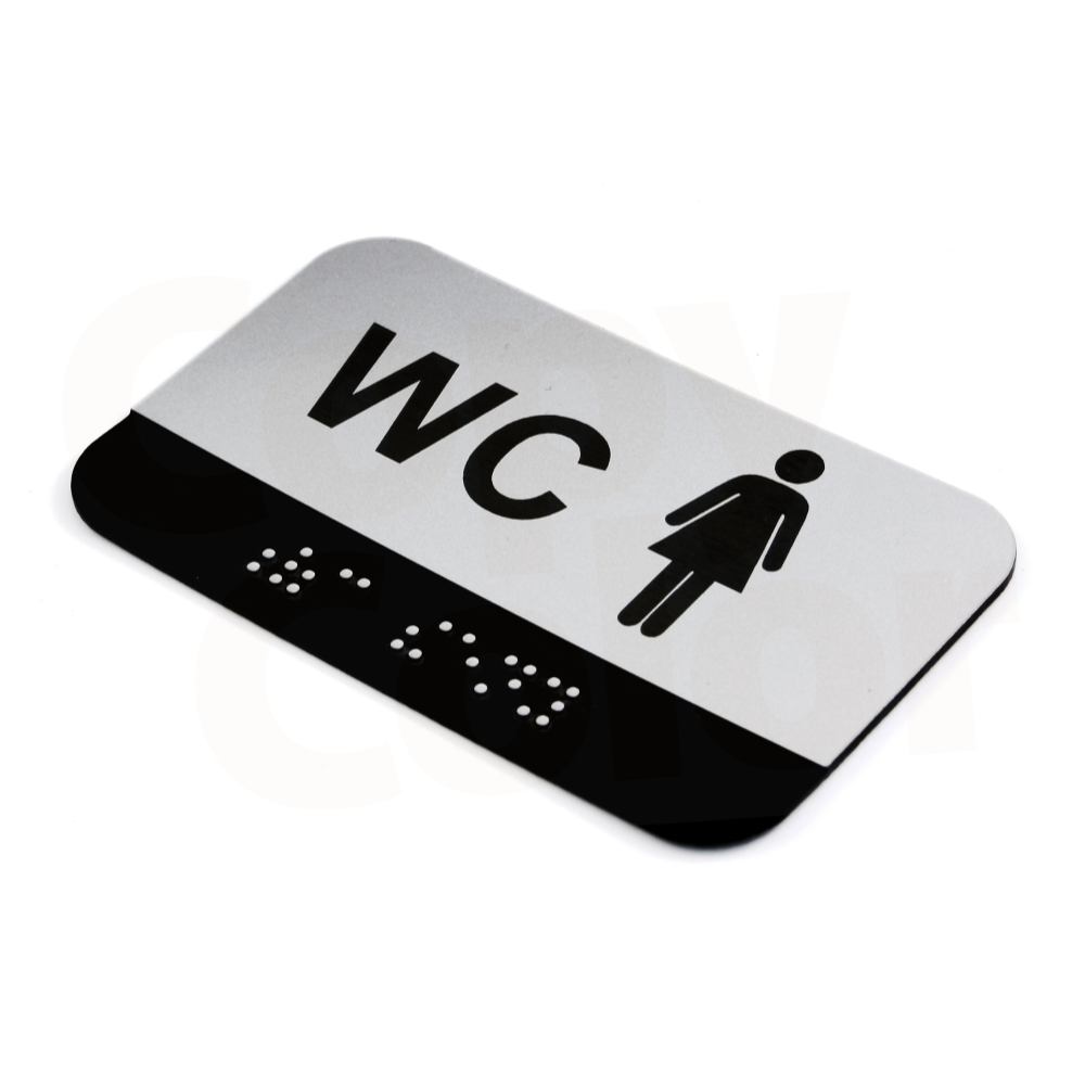 CEDULKA NA DVEŘE PRO NEVIDOMÉ - Braillovo písmo - WC ženy - 100x60mm - STŘÍBRNÁ