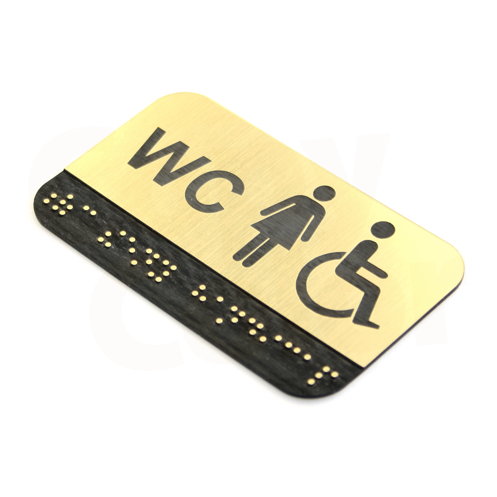 CEDULKA NA DVEŘE PRO NEVIDOMÉ - Braillovo písmo - WC ženy + bezbariérové - 100x60mm - ZLATÁ