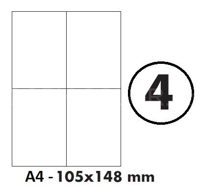 Předsekané papírové etikety: BEZ POTISKU - 105x148 mm (4ks na archu A4)