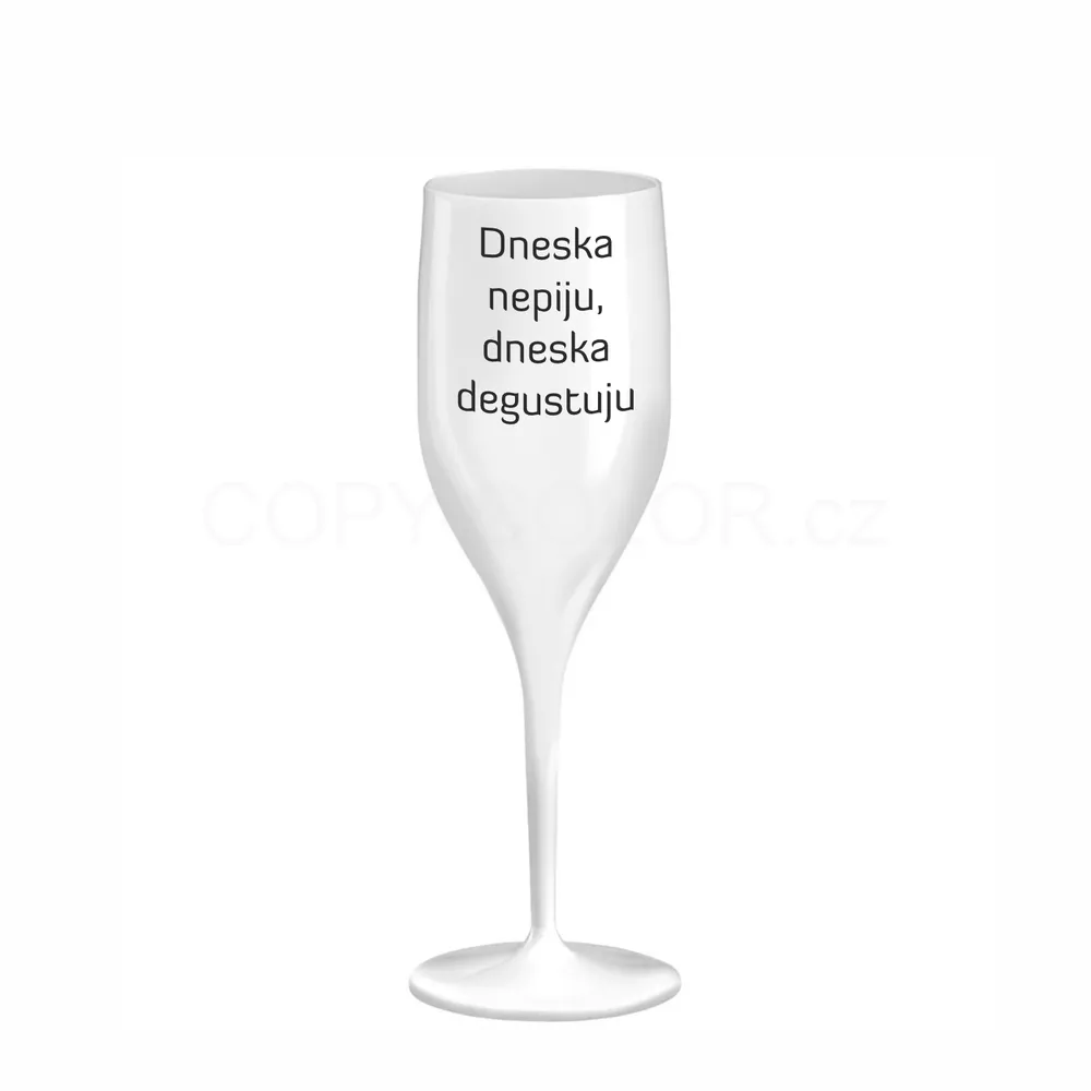 Nerozbitná bílá sklenička na sekt z tritanu s vlastním potiskem - 150 ml 