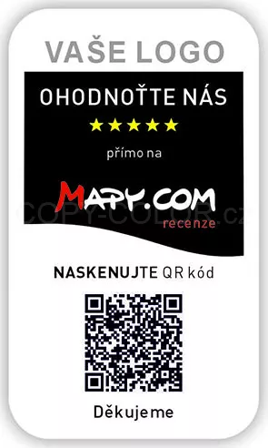 NFC + QR destička ke sběru recenzí - Mapy.cz s vlastním logem