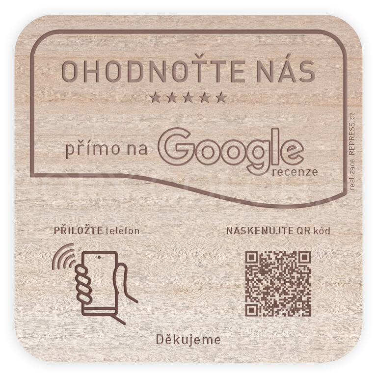 NFC + QR dřevěná destička pro Google recenze
