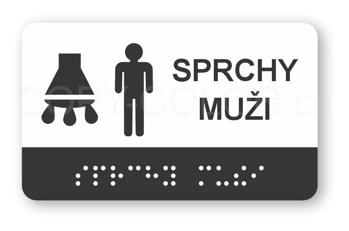 Cedulka na dveře pro nevidomé (Braillovo písmo) - SPRCHY MUŽI - 100x60 mm