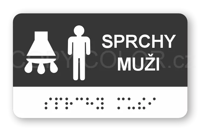 Cedulka na dveře pro nevidomé (Braillovo písmo) - SPRCHY MUŽI - 100x60 mm