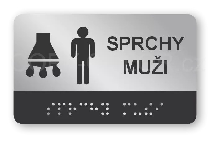 Cedulka na dveře pro nevidomé (Braillovo písmo) - SPRCHY MUŽI - 100x60 mm