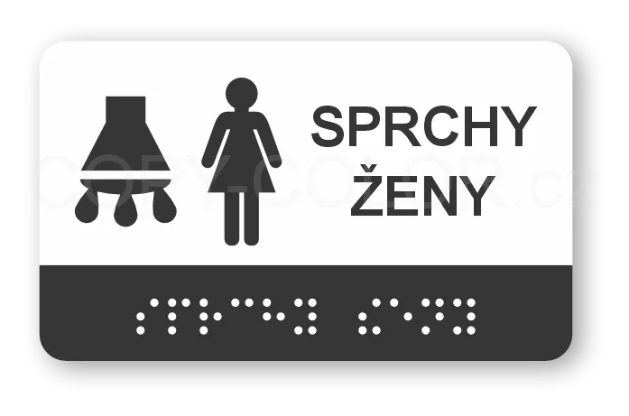 Cedulka na dveře pro nevidomé (Braillovo písmo) - SPRCHY ŽENY - 100x60 mm