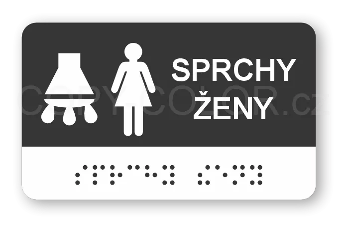 Cedulka na dveře pro nevidomé (Braillovo písmo) - SPRCHY ŽENY - 100x60 mm