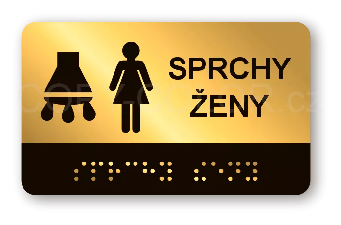 Cedulka na dveře pro nevidomé (Braillovo písmo) - SPRCHY ŽENY - 100x60 mm