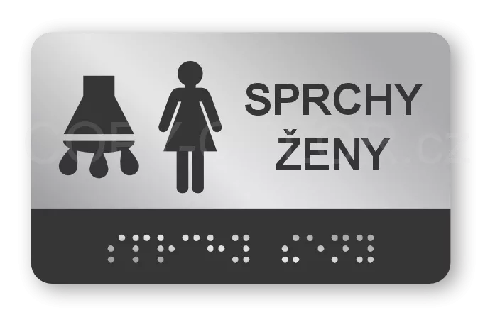 Cedulka na dveře pro nevidomé (Braillovo písmo) - SPRCHY ŽENY - 100x60 mm