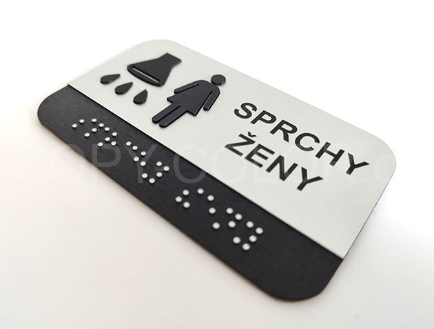 CEDULKA NA DVEŘE PRO NEVIDOMÉ (Braillovo písmo) - SPRCHY ženy - 100x60 mm