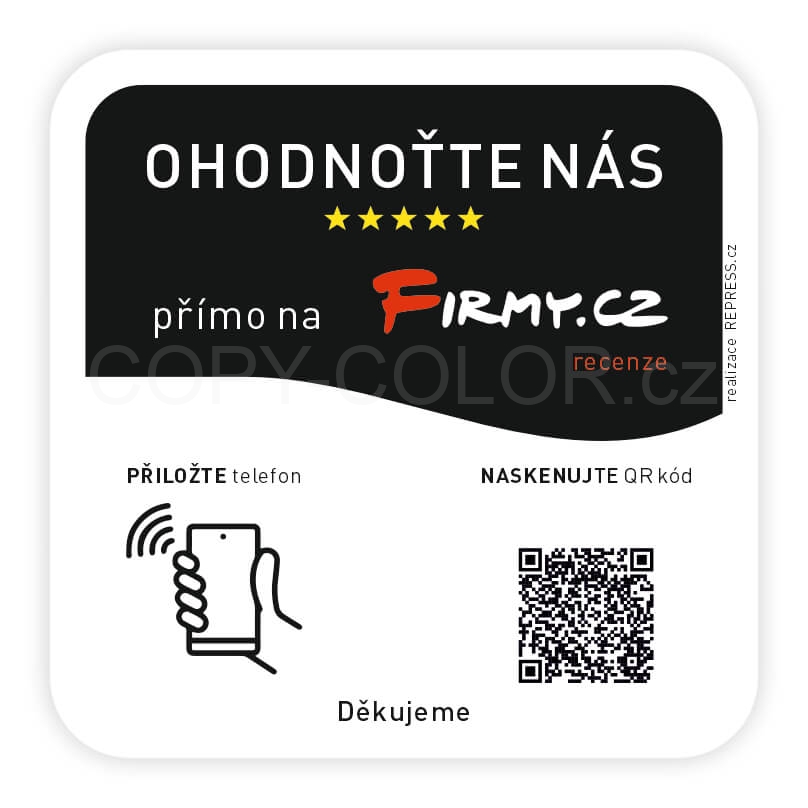 NFC + QR destička ke sběru recenzí na Firmy.cz