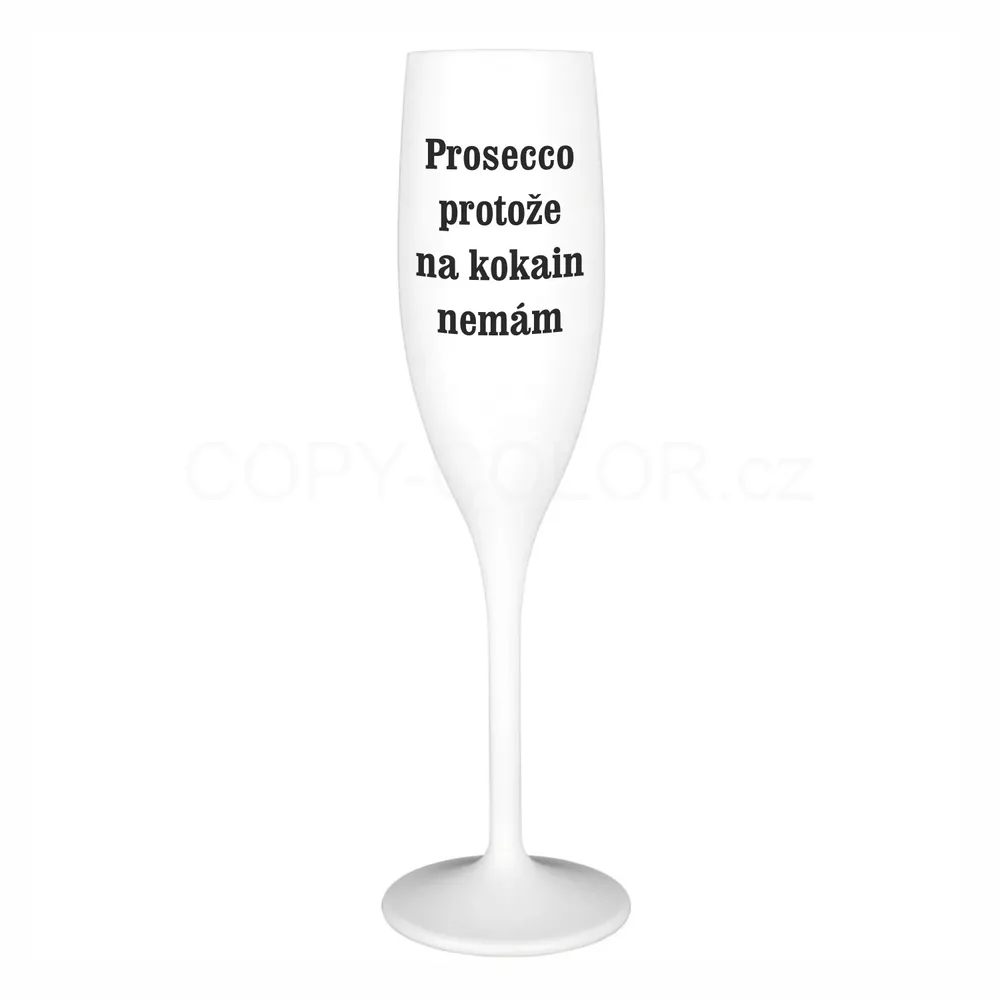 Nerozbitná bílá sklenička na sekt z tritanu s vlastním potiskem - 160 ml