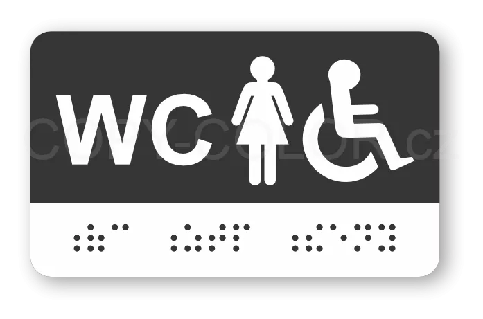 Cedulka na dveře pro nevidomé (Braillovo písmo) - WC ZTP ŽENY