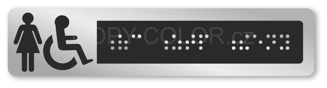 Cedulka na dveře pro nevidomé (Braillovo písmo) - WC ZTP ženy - 135x30 mm 