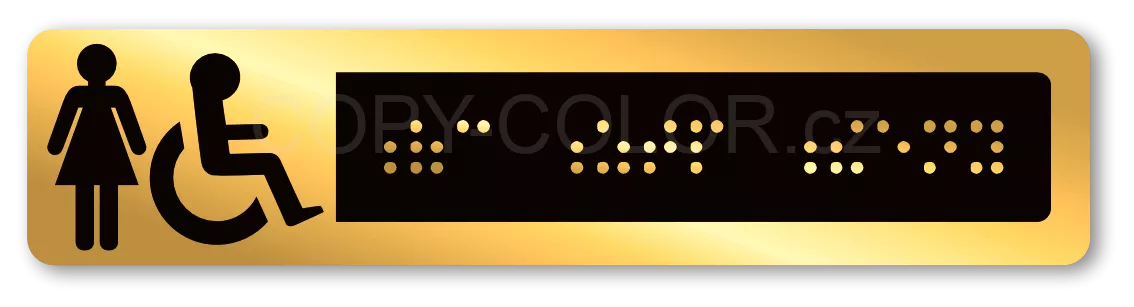 Cedulka na dveře pro nevidomé (Braillovo písmo) - WC ZTP ženy - 135x30 mm 