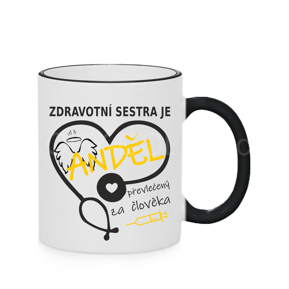 ZDRAVOTNÍ SESTRA JE ANDĚL - Fotohrnek s černým lemem a uchem